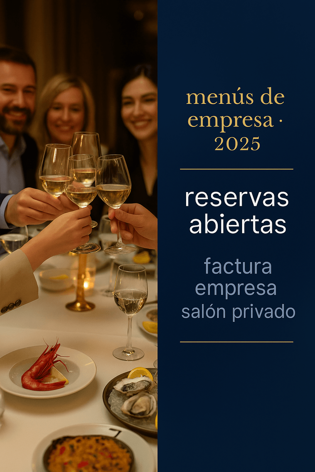menús de empresa y grupos — benidorm | marisquería el puerto Menús de empresa y grupos en Benidorm: 5 cerrados u opción a medida. Especial fechas clave. Sin gluten/veggie, salones privados. info contratación por WhatsApp.